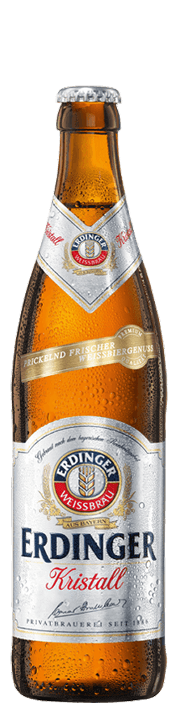 Eine Flasche ERDINGER Weißbier Kristall.